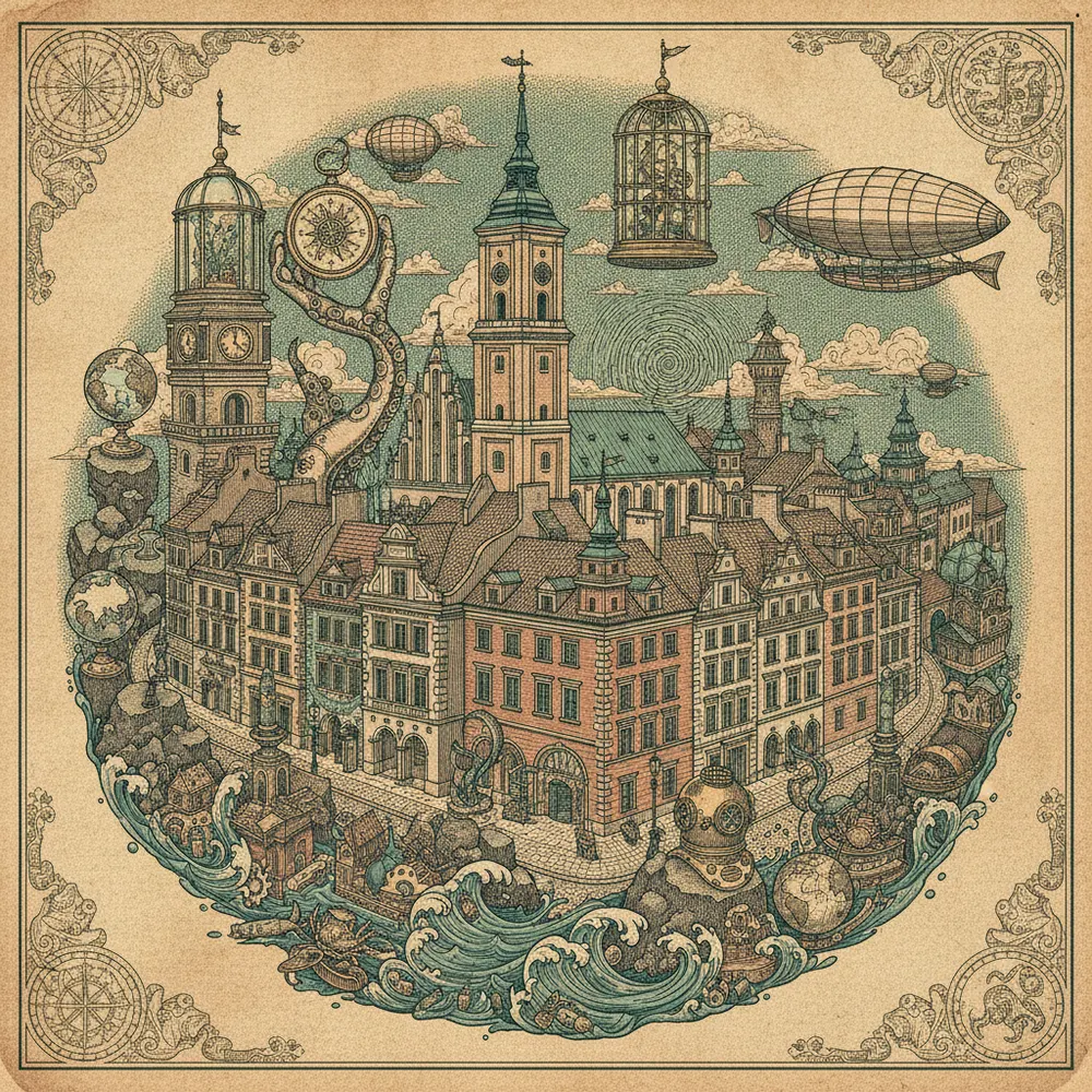 Detailed engraving of Old Town (Stare Miasto)