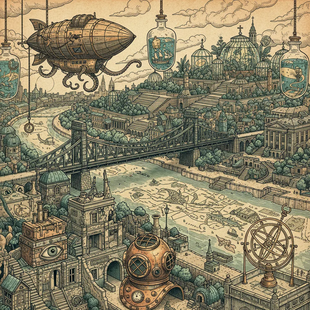 Detailed engraving of Powisle & the Vistula